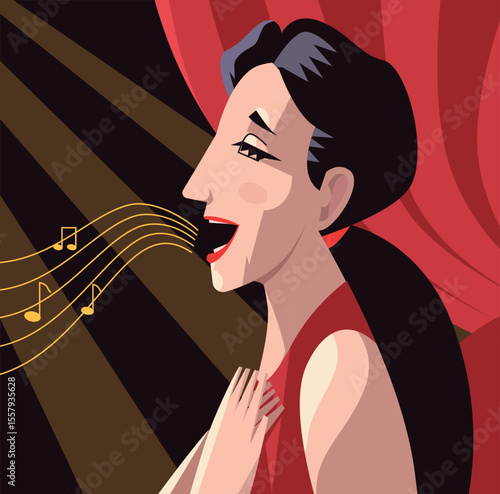 woman lyrical singing opera in theater