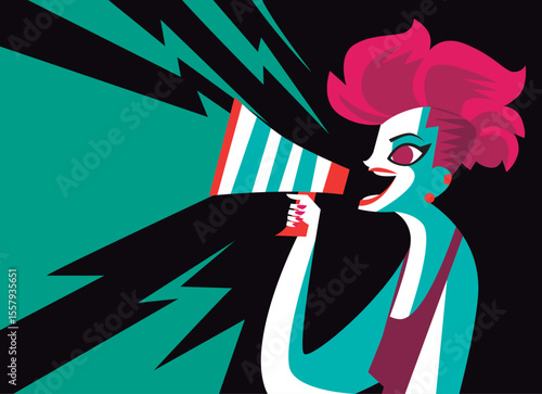 young cool woman shouting through a megaphone