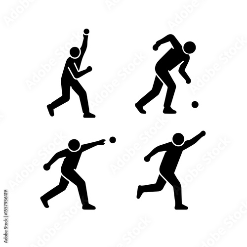 Bowler players silhouettes | Cricket match bowler silhouette | Easily editable |