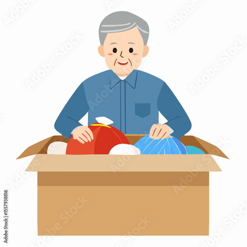 生前整理をする高齢者のベクター素材