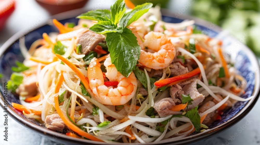 Fresh Shrimp Salad with Vegetables and Herbs in a Bowl Fresh Shrimp Salad with Vegetables and Herbs in a Bowl