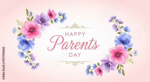Happy Parents Day Watercolor Floral Greeting Card Design