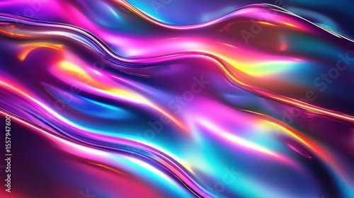 Wallpaper Mural Smooth flowing abstract surface with vibrant neon colors blending pink, purple, blue, and yellow creating a futuristic metallic fluid effect Torontodigital.ca