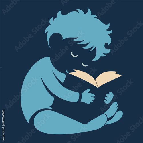 Illustration of a child reading a book in a calm and relaxed position with closed eyes