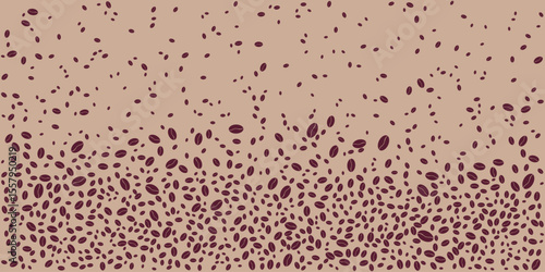 Coffee Beans Falling Pattern on Beige Background.