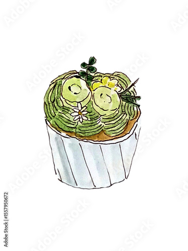 green muscat cupcake  watercolor illustration	
