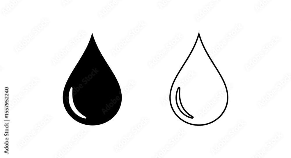 Two teardrop shapes one filled in black and one outlined in black on a white background Two teardrop shapes one filled in black and one outlined in black on a white background