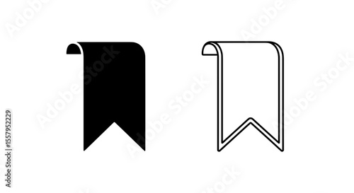Two bookmarks one solid black and the other outlined on a white background design