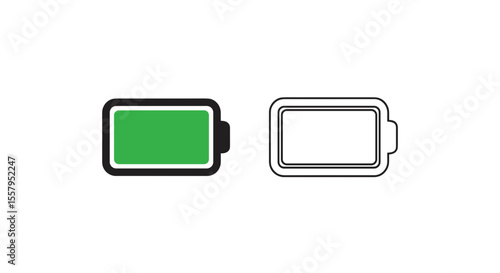 Illustration of two battery icons one filled with green and one outlined in white