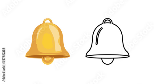 Illustration of two bells, one golden and the other in black and white outline style