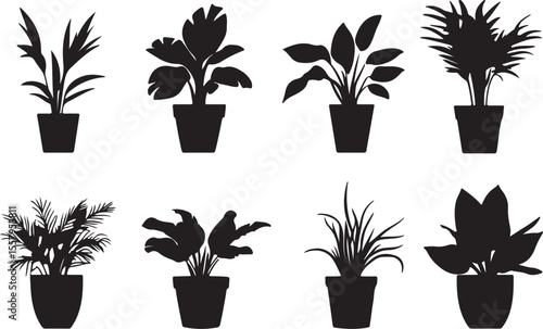 Potted Plant Silhouettes – Indoor Plant Vector Clipart Set