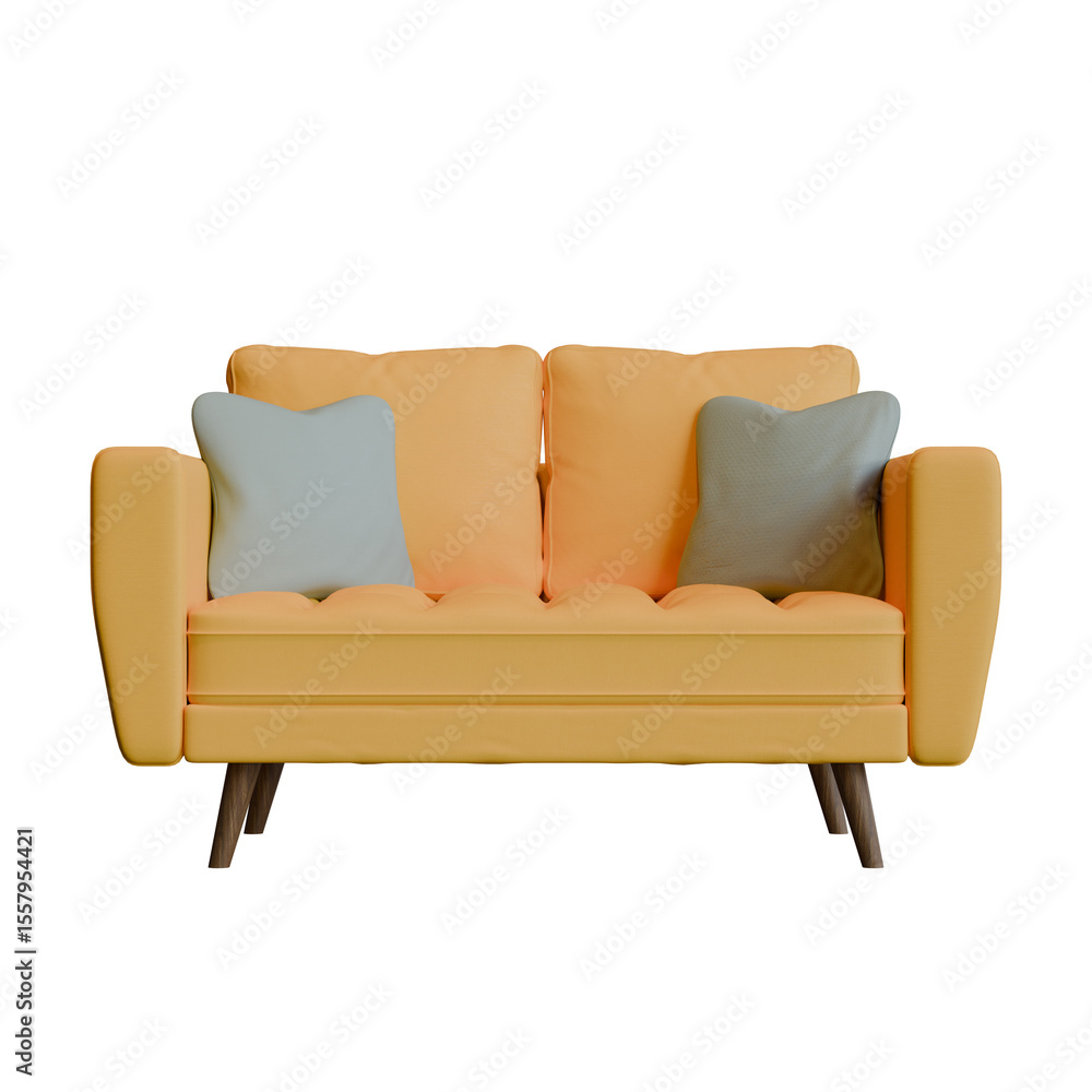 Fototapeta premium Yellow Two Seater Sofa Front View 3D Render Illustration