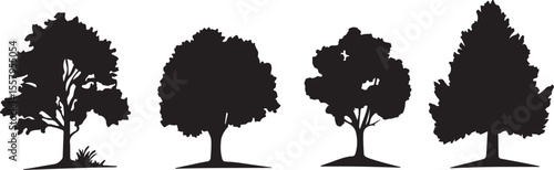 Black Tree Silhouette Set – Deciduous and Evergreen Designs