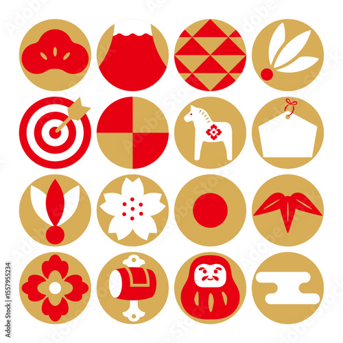 Japanese style icon-17　年賀状にもつかえる和風のイラスト。和風のアイコンセット。和モダンなイラスト。