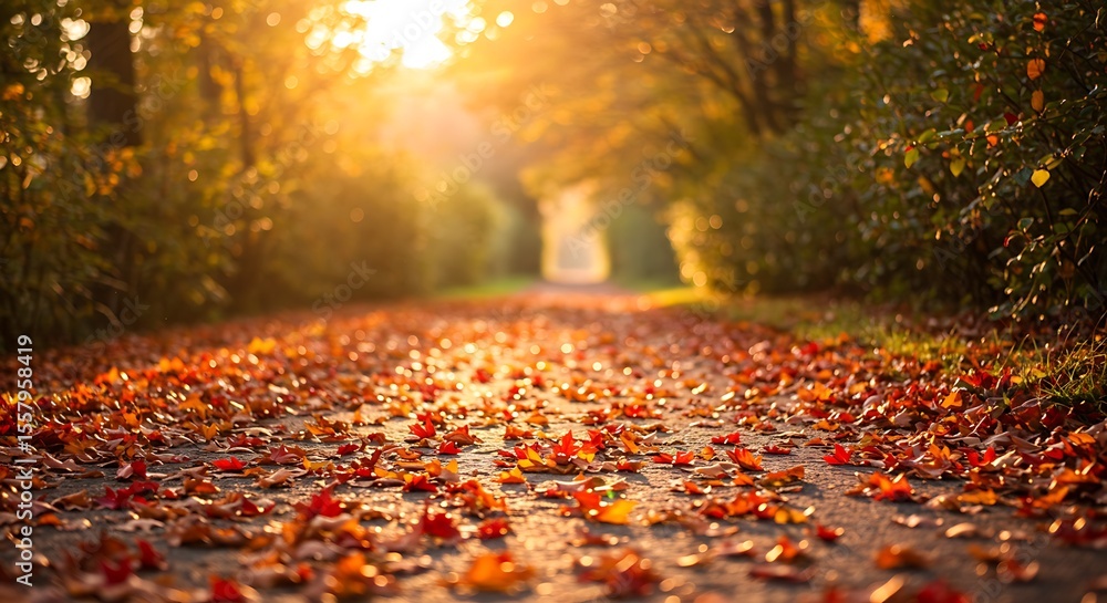 Fototapeta premium Autumn leaves on pathway