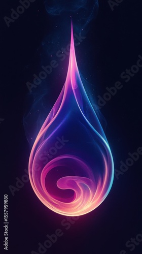 Glowing abstract flame-shaped smoke in vibrant pink and blue hues against a dark background, evoking energy and ethereal movement