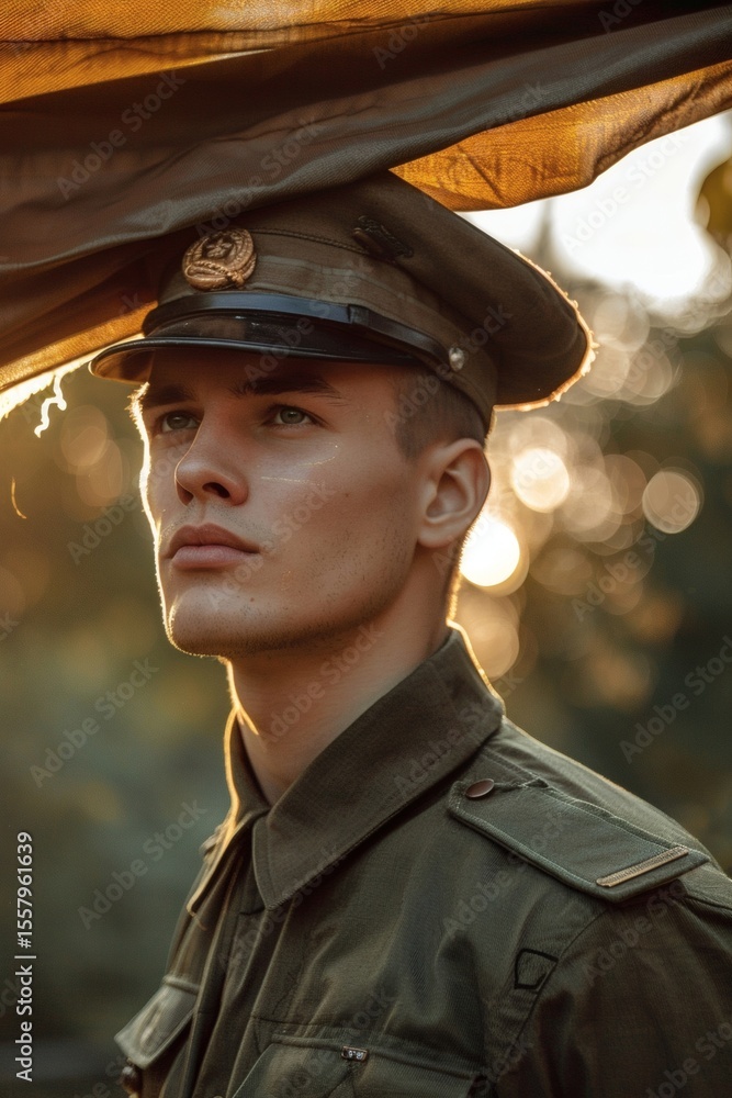 The majestic figure of a soldier in the sunlight The majestic figure of a soldier in the sunlight