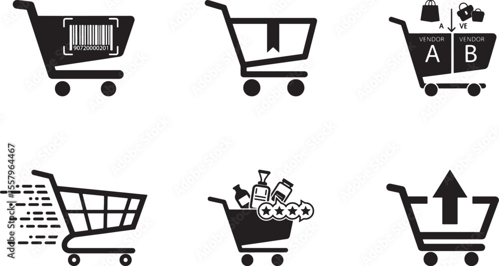 Ecommerce Icons for Barcode Scan, Cart Comparison, Product Upload, Fast Checkout, Smart Shopping Ecommerce Icons for Barcode Scan, Cart Comparison, Product Upload, Fast Checkout, Smart Shopping