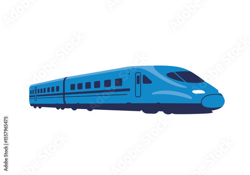 A blue highspeed train with several windows and a sleek aerodynamic design