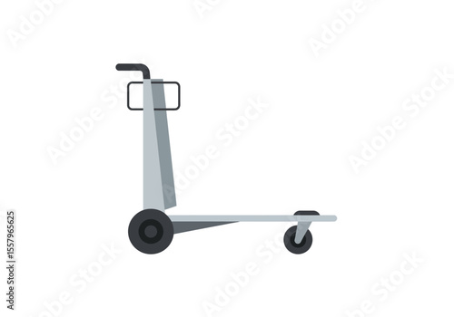 A gray hand truck with black handle frame and wheels is shown