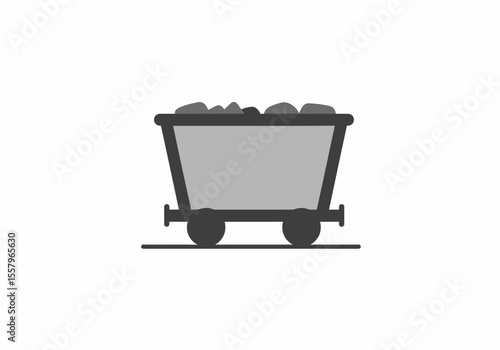 A gray minecart with coal on a track