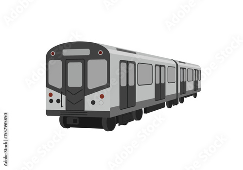 A gray train car is depicted with closed doors and a gray front end