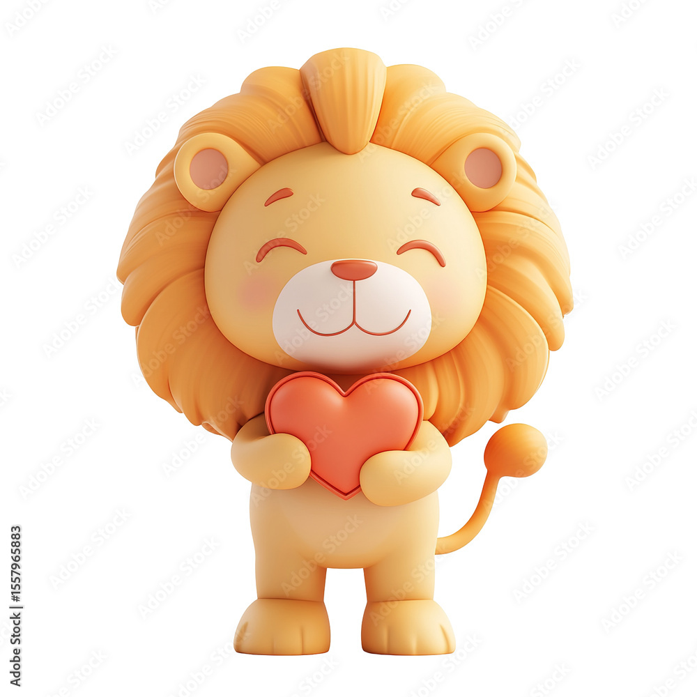 Cute lion character holding a heart, isolated on transparent background. Cute lion character holding a heart, isolated on transparent background.