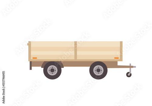 Beige trailer with two tires hitch flatbed and side marker lights