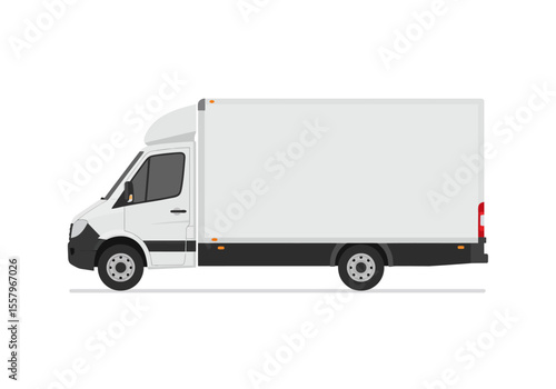 White delivery van black trim side view neutral background