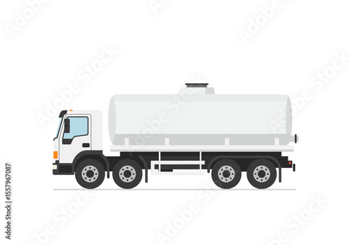White tank truck with a rounded tank on a white background