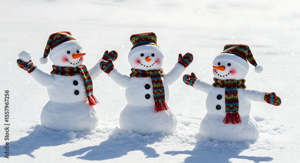 Fototapeta premium Three snowmen in winter wonderland