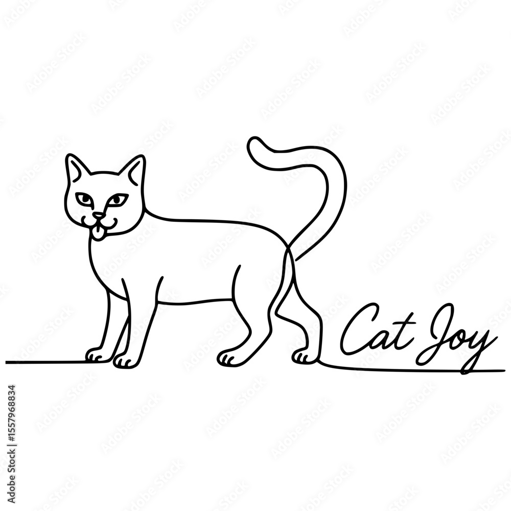 Playful Black Outline Continuous Line Art Cat with Sticking Out Tongue Isolated Playful Black Outline Continuous Line Art Cat with Sticking Out Tongue Isolated