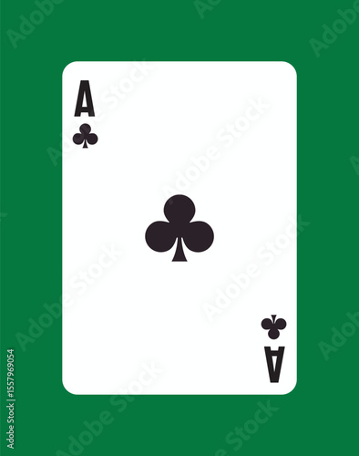 Ace of Clubs card on green background. Vector illustration