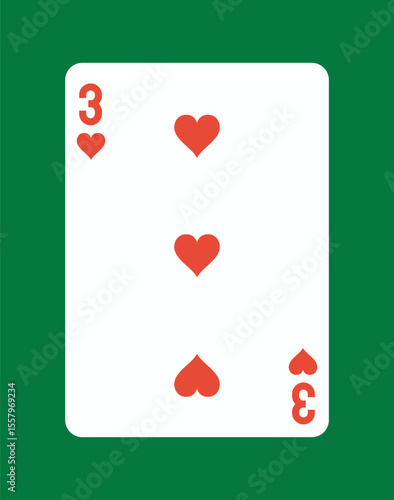 Three of hearts playing card design. Vector illustration