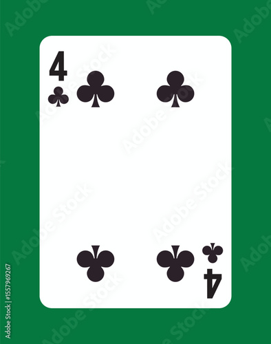Four of clubs playing card design. Vector illustration