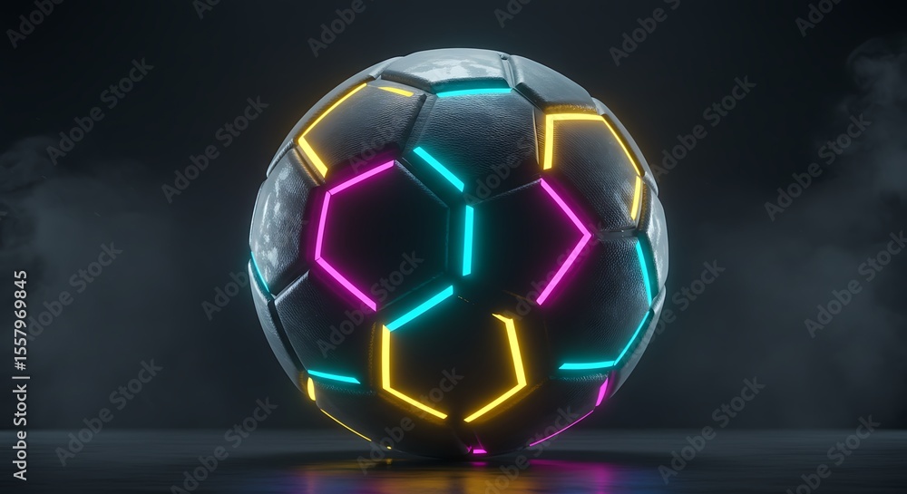 Fototapeta premium Futuristic soccer ball with neon lights