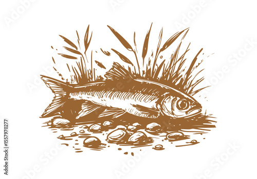 Minnow Fish Hand Drawn Natural Illustration Vector Isolated by AZ for Books, Arts, Design and Decoration Graphic Asset