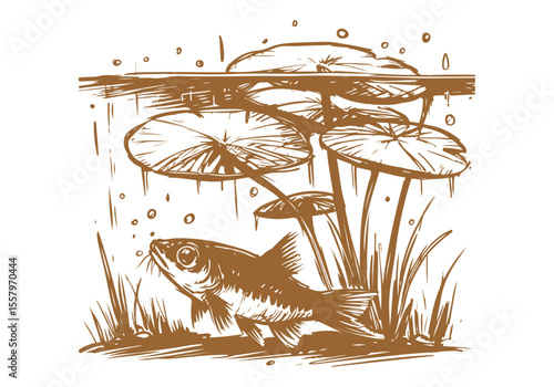 Minnow Fish Hand Drawn Natural Illustration Vector Isolated by AZ for Books, Arts, Design and Decoration Graphic Asset