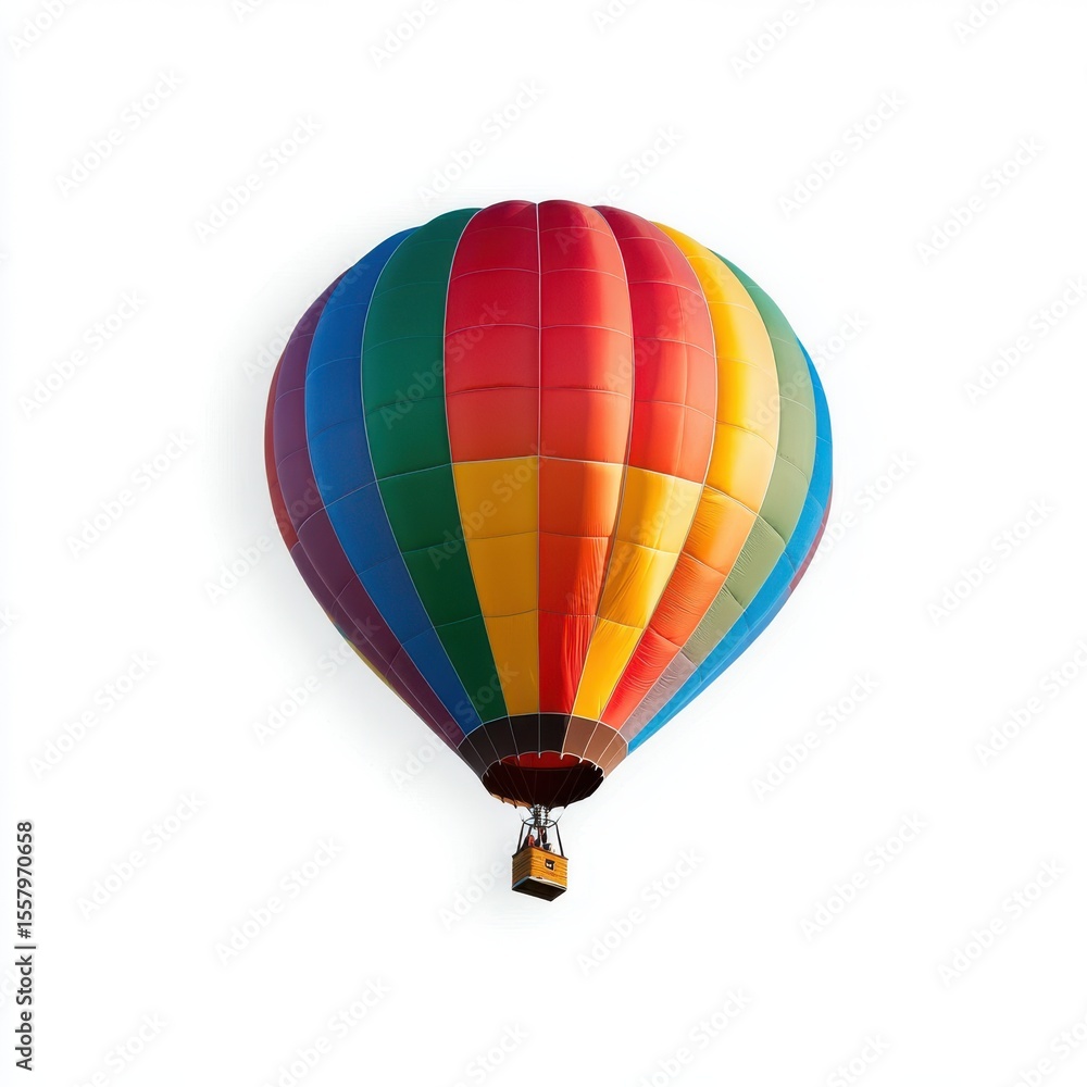 Naklejka premium Multicolored Hot Air Balloon Soaring Against White Background
