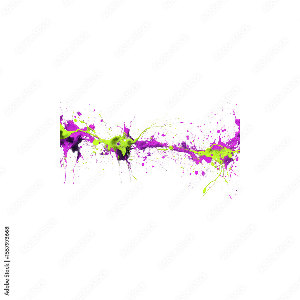 Naklejka premium Vibrant neon purple and green paint splashes with dynamic abstract motion isolated on white background 