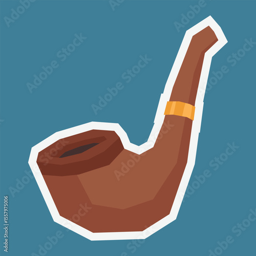 Flat Colour Sticker of A Smoking Pipe in Cutout Style