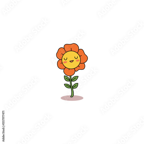 An icon of an orange flower character with a slight blush and a gentle, shy smile, suggesting bashfulness, sweetness, and modest charm.