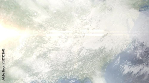 Earth zoom in from space and focus on Murfreesboro, Tennessee, USA. Background for travel intro or blog. Satellite view. 3D style Animation. Images from NASA.
