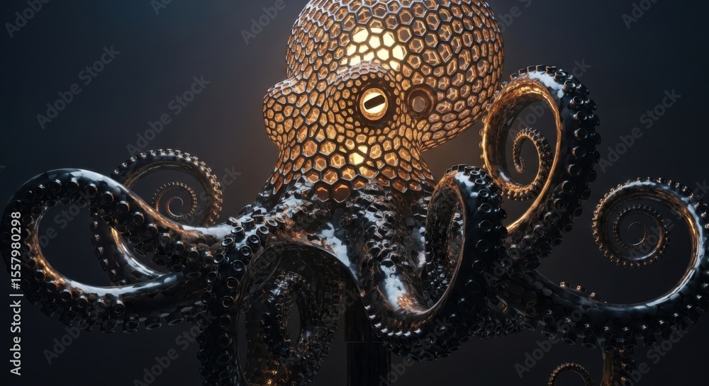 Obraz premium Exquisite Artistic Octopus Lamp Illuminating a Dark Ambient Setting with Warm Glowing Light