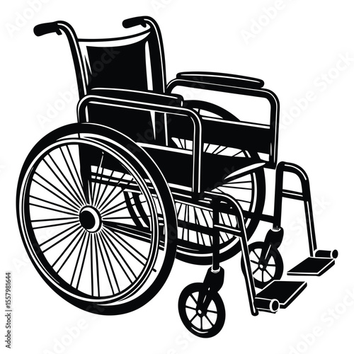 Silhouette of a wheelchair designed for disabled individuals, symbolizing mobility, support, and accessibility with a simple, bold, and inclusive visual style.
