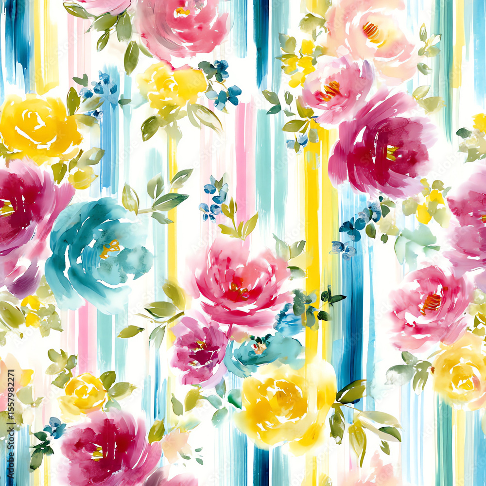 Obraz premium A painting of flowers with a blue stripe