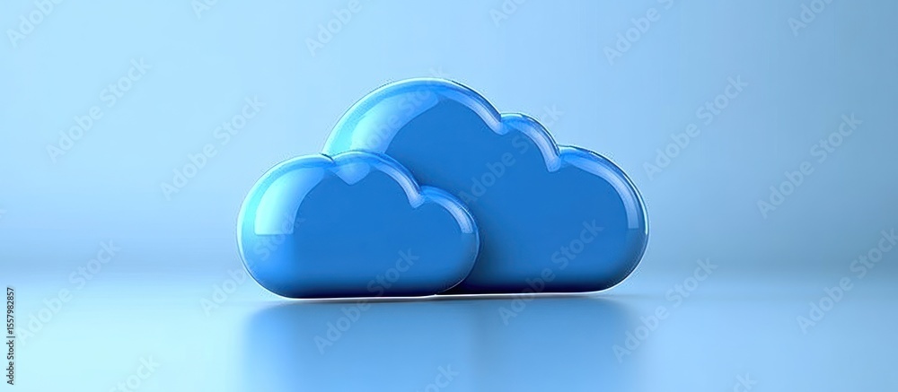 Glossy blue cloud icon on light blue background. Glossy blue cloud icon on light blue background.
