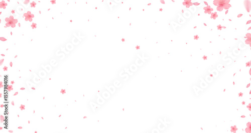 Cherry Blossoms Japanese Pattern Watercolor Background  from full bloom in spring fluttering in the wind on a white background