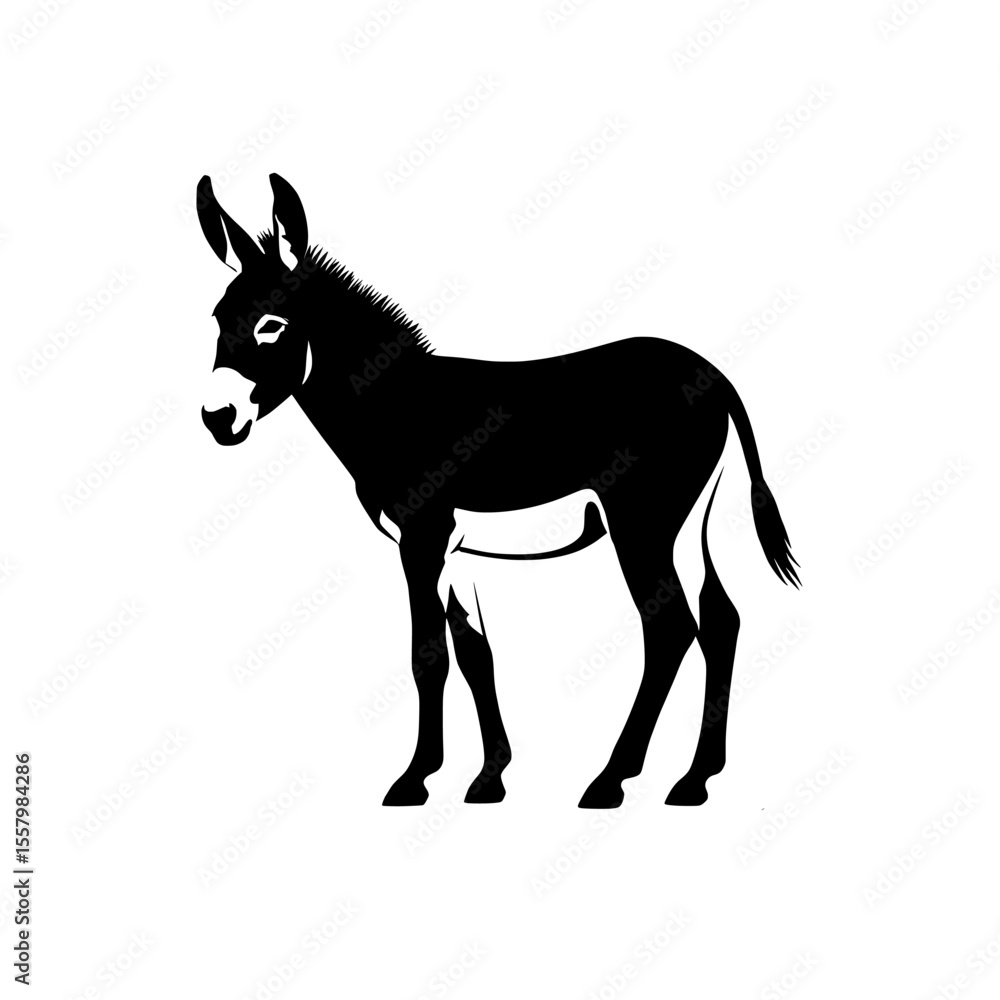 Obraz premium donkey silhouette vector , A silhouette of a donkey standing on a white background looking left on transparent background , ai , eps , jpg , png