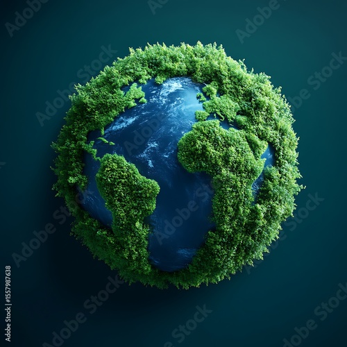 Lush green vegetation covers a blue Earth globe